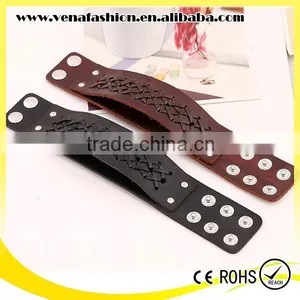 Wide Boys Wrap Leather Bracelet, Wide Leather Cuff Bracelets thumbnail-5