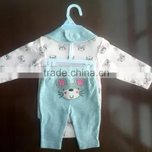 Soft Baby Girls Cotton Romper Set Romper+pants+bib thumbnail-2