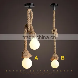 Unique Hemp Rope Glass Pendant, Fancy Rope Milk White Bulb Shape Drop Pendant, Rope Creamy Ball Creative Decorative Chandelier thumbnail-1