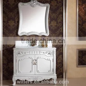 Antique Wooden Bathroom Vanity Furniture in White With Mirror WTS345 thumbnail-1