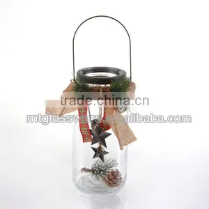 2015 Machine Blowin Christmas Holiday Glass Mason Jar Candle Holders Cheap With Pinecone thumbnail-1