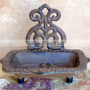 Cast Iron Fleur De Lis Victorian Soap Dish Rustic Brown thumbnail-1
