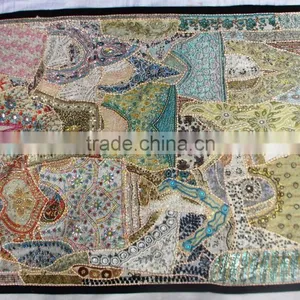 Indian Colorful Retro Tapestry Textile Pattern With Floral Ornament With Pearl & Beads Work thumbnail-1