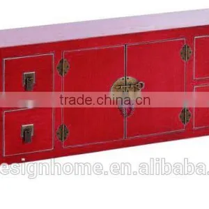 RED ORIENTAL WOODEN CABINET W/2 DOORS & 8 DRAWERS thumbnail-1