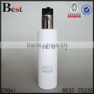 Cosmetic Screen Printing Flat Shoulder Beard Oil Pomade Shampoo Detergent Lotion White Aluminum Pump 200ml Plastic Bottle thumbnail-1