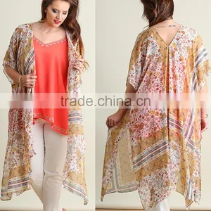 Cardigan Muslim Style Women Abaya Polyester Bohemian Print Chiffon Long Line Open Cardigan Guangzhou Lady Plus Size Clothing thumbnail-1