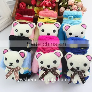 Winter Baby Children Acrylic Gloves Boys and Girls Knitted Warm Cute Hanging Neck Cartoon Bear Baby Gloves thumbnail-2