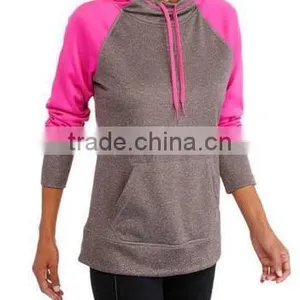 Fashion Women's Clothing 100% Polyester Raglan Tech Fleece Hoodie With Hood thumbnail-6