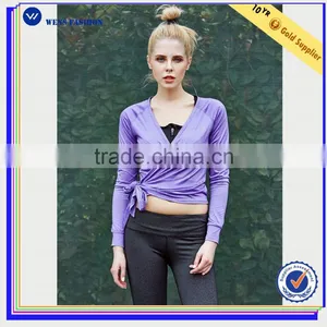 2016 Fashion Wholesale Gray Bandage Surplice Neck Chinlon Cropped Jacket for Womens thumbnail-1