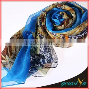 Bule Tribal Style Chiffon Printed Wholesale Shawl thumbnail-1