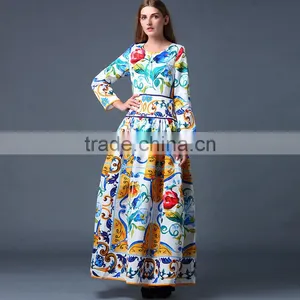 Women Long Sleeve Floral Printed Beach Maxi Dress Ladies Plus Size Party Cocktail Dresses thumbnail-2