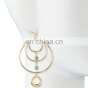 Tangier Hoops Earrings Gold Plate Circles Dangle Earrings Turquoise Earrings thumbnail-1