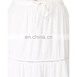 New Arrival White Cotton Draped Blank Long Maxi Skirt thumbnail-3