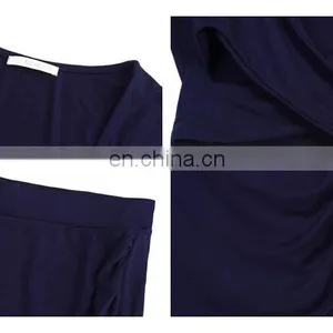 Wholesale Rayon Fabric New Fashion Navy Blue Party Skirt Two Pieces Woman Apperal thumbnail-4