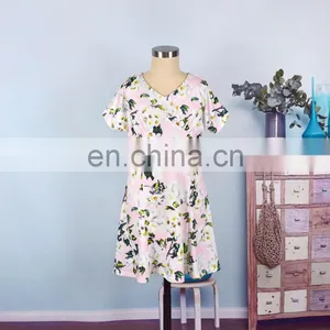 Summer Hotsale Floral V Neck Short Sleeve Zip Design Womens Summer Mommy and me Lady Dresses (this Link for Girls,1-12years) thumbnail-5