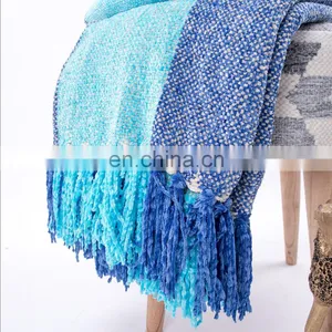 Fashion Soft Ombre Blue 100%Polyester 50''x60'' Throw Blanket With Tassels thumbnail-4