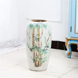 Color Paint Bamboo Hand Made Large White Ceramic Flower Vase For Living Room Decor Art thumbnail-4
