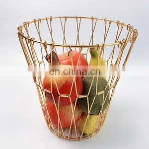 Home Storage Baskets Folding Mesh Food Clothes Gift Desk Gold Organizer Metal Wire Kitchen Fruit Baskets thumbnail-3