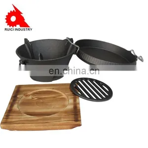 Round Cast Iron Camping Stove With Frying Pan Charcoal Portable Bbq Grills thumbnail-5