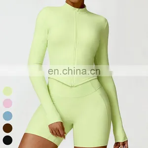 Winter Quick Dry Nude Fitness Running Jacket Slim Fit Stand Up Sports Coat Long Sleeve Zip Gym Fitness Top Yoga Jacket Women thumbnail-3