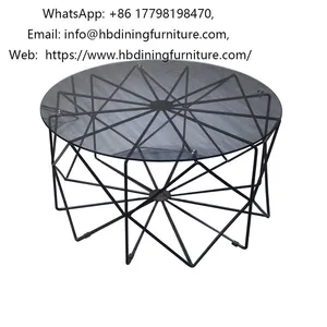 Round Glass Tabletop Iron Wire Leg Coffee Table thumbnail-1
