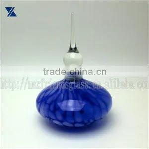 Hand Blown Cased Glass Perfume Bottle, Scent Bottle, Reed Diffuser White Blue Spatter thumbnail-1