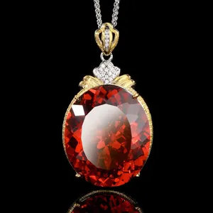 Hundred Cut Oval Pendant Necklace Sparkling 25*30mm Big Egg 5A Grade Stone With 55cm Neck Chain Fashion Jewelry Accessories thumbnail-3