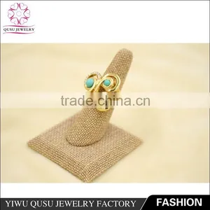 2015 Yiwu New Products Gold Plated Ring With Rhinestone and Green Plastic Beads thumbnail-2