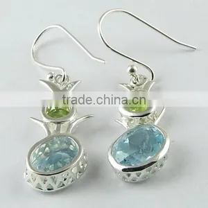Judith ! Blue Topaz & Peridot 925 Sterling Silver Earring, Gemstone Silver Jewelry, 925 Silver Jewelry thumbnail-5