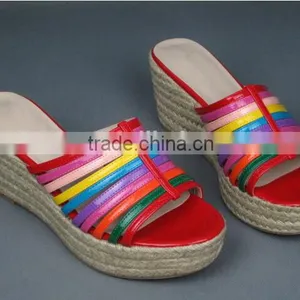 Colorful Rainbow Girls Sandals Jute Rope Wedge Heel Slipper Sandal Shoes thumbnail-1