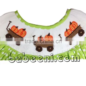 Cute Pumpkin Truck Hand Smocked Bishop Dress thumbnail-2