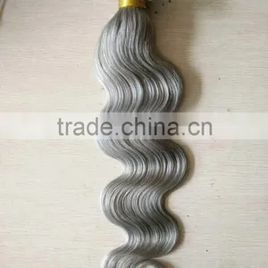 100% Peruvian Remy Human Hair Weft Real Virgin Peruvian Hair Extensions 16" Grey Color thumbnail-1