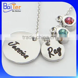 Custom 925 Sterling Silver Engraved Name Birthstone Disc Pendant Necklace Pendant With Birthstone thumbnail-1