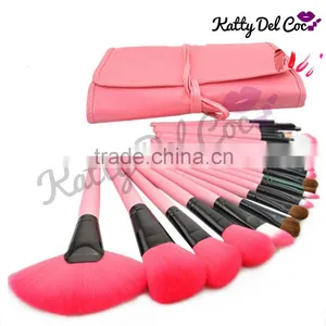 Best Quality Pink 24pcs Natural Hair Pony Professional Makeup Brush Set With PU Bag thumbnail-5