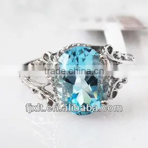 Custom Design 925 Sterling Silver Blue Topaz Precious Gemstone Ring thumbnail-1
