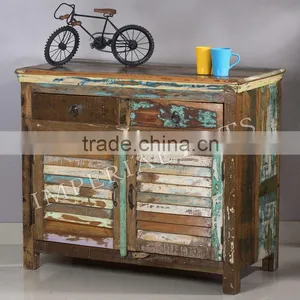 INDIAN RECYCLE WOOD 1 DOUBLE DOOR 2 DRAWER SIDE BOARD thumbnail-2