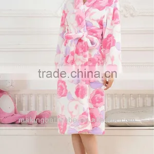 Ladies Supersoft Floral Print Fleece Wrap Over With Hood Bathrobe thumbnail-1
