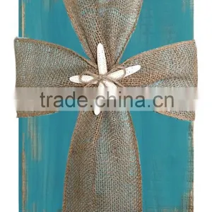 Burlap Cross Wood Sign thumbnail-1