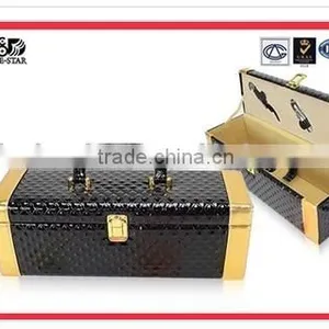 Top Grade Leather Wooden Wine Boxes With Gold Lock thumbnail-1