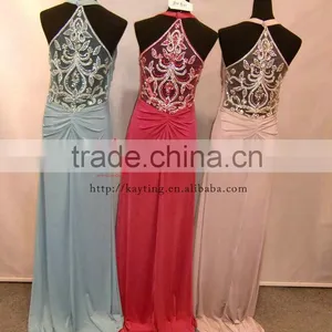 Elegant Halter See Through Backless Beaded Evening Dress Mother of the Bride Dress thumbnail-5