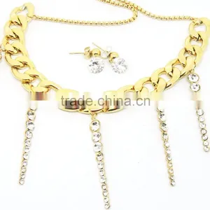 Attractive Women Gold Chain With Long Rhinestone Tassel Necklace thumbnail-2