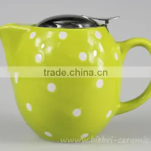 Antique Mini Color Glazed Decals Logos Printable Stoneware Teapot With Stainless Steel Lids And Infuser thumbnail-1