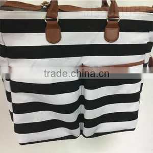 Black & White Stripe Cushioned Canvas Diaper Bag Mummy Bag Baby Diaper Bag thumbnail-5