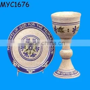 Painting Ceramic Chalice Plate Set Communion Ware thumbnail-1