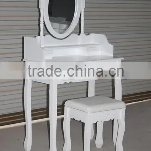 French Style White Wooden Dressing Table With Stool/White K/D Dresser/Modernstyle Dressing Table thumbnail-4