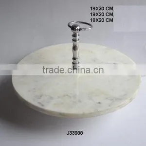 Round Stone Cake Stand With Aluminium Handle in Polish Finish thumbnail-1