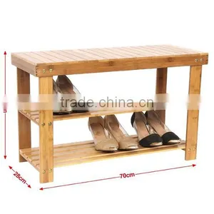 2 Tier Natural Bamboo Shoe Rack Bench Storage Organiser Holder 70 x 28 x 45cm thumbnail-6