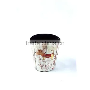 Cartoon Dog Print Waste Bin Faux Leather Open Top Standing Trash Can thumbnail-3