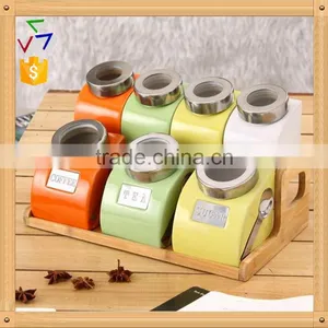 Export to Turkey Colourful Ceramic Porcelain Canister Set,ceramic Canister,storage Jar,ceramic Jarwith Spoon & Bamboo Stand thumbnail-1