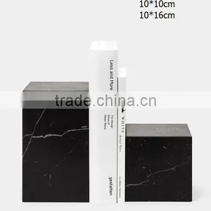 Home Deco Black Marquina Marble Cube Bookend thumbnail-1